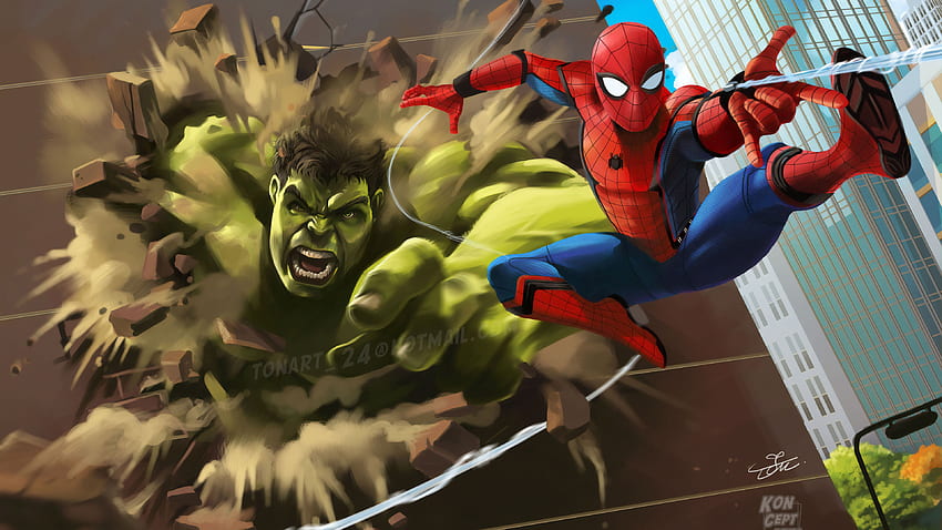 Hulk gegen Spiderman , Artstation , Artwork , , Hulk , Spiderman , Superhelden, Hulk gegen Superman HD-Hintergrundbild