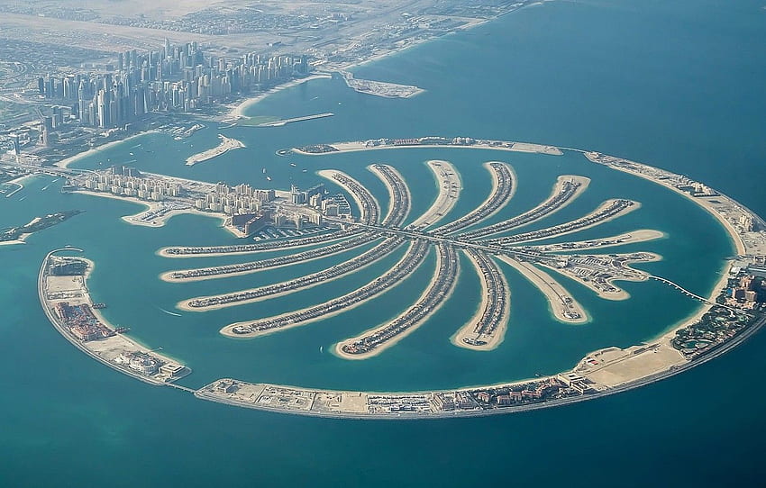 panorama, Dubai, Dubai, UAE, Palm Jumeirah, Jumeirah Palm for , section город, Palm Island Dubai HD wallpaper