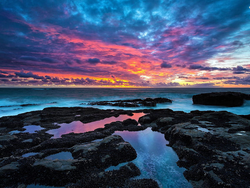 Ocean Black Rocks & Pink Sky PC und Mac HD-Hintergrundbild