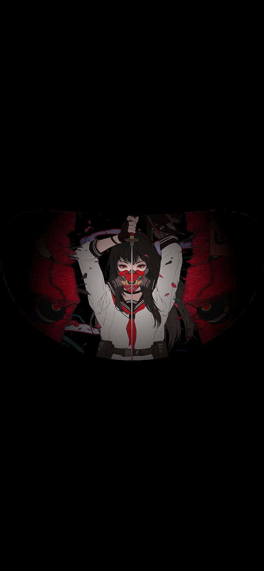 Samurai Anime High School Girl Katana Masque Oni, Esthétique Oni Fond d'écran de téléphone HD