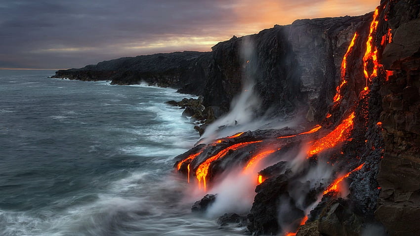 Lava Flow Ocean Nature Cliffs - - HD wallpaper