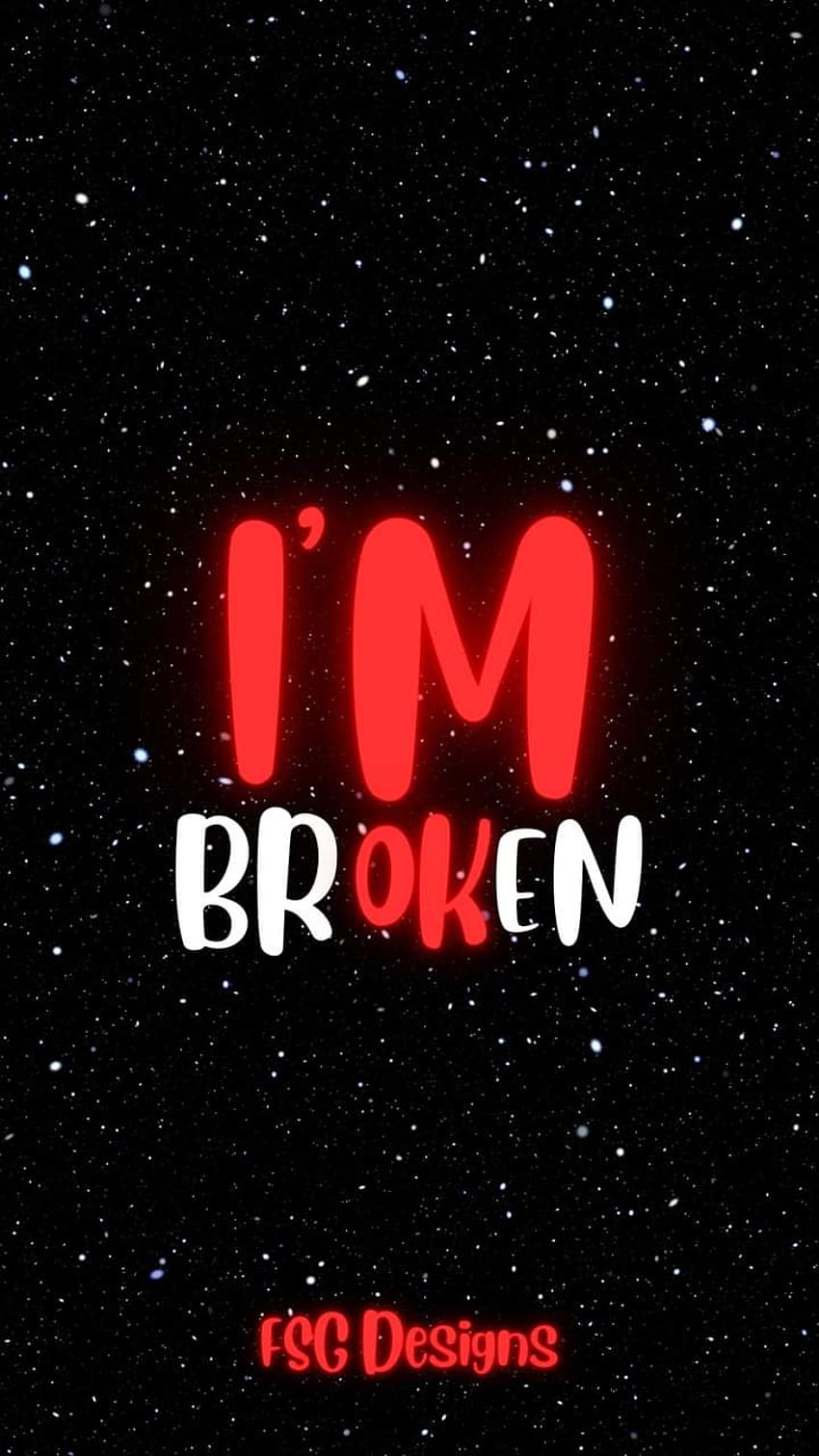 I'm Ok, love, red, neon, sad, saying, heart, space, Broken HD phone wallpaper