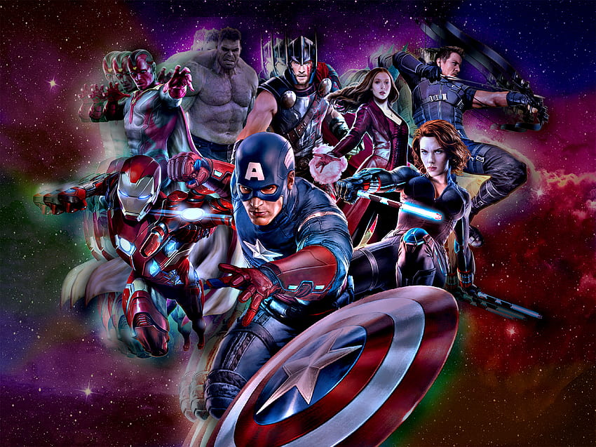 Iron Man, Thor, Kapitan Ameryka, Czarna Wdowa, Hawkeye, Scarlet Witch, Hulk, Avengers: Infinity War, Vision (Marvel Comics). Fajny Tapeta HD
