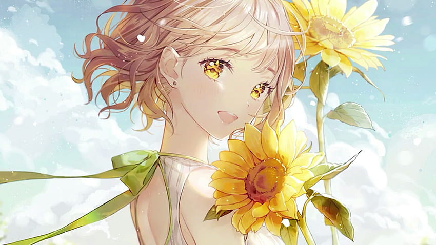 Landscape Portrait - Blonde Anime Girl Flowers - & Background HD wallpaper