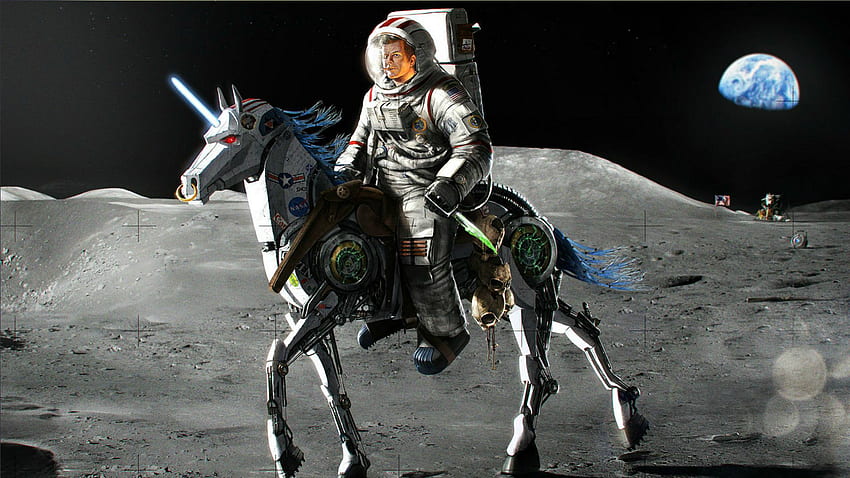 Astronaut Riding Robo Unicorn on Moon, Cool Astronaut HD wallpaper