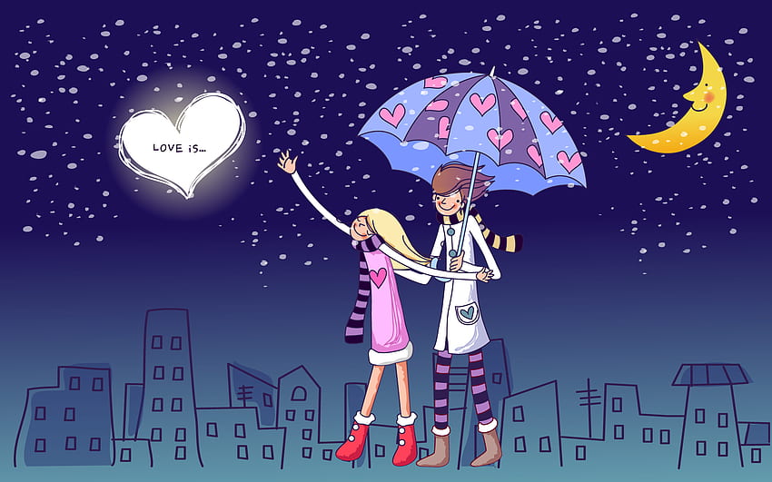애인, 만화, 발렌타인 데이, 삽화, 애정, 우산, 심장, 로맨스, 애니메이션 만화, 그래픽 디자인, 공간 HD 월페이퍼