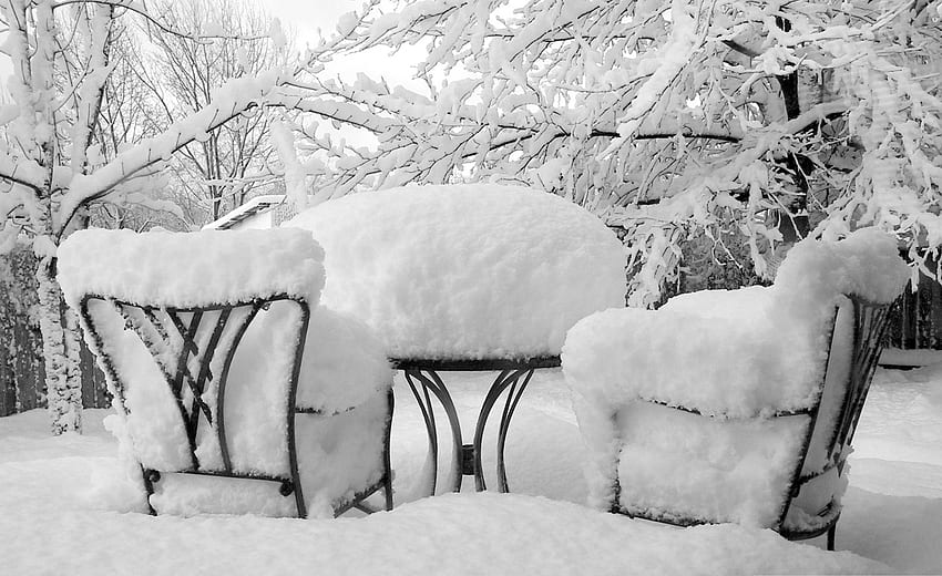 Zima, natura, śnieg, stół, krzesła, okładka, szata, strój Tapeta HD