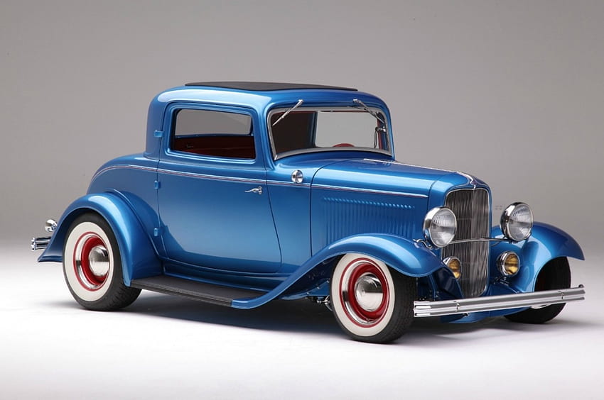 1932-Ford-Coupe, 흰 벽, Hotrod, 클래식, 파란색 HD 월페이퍼
