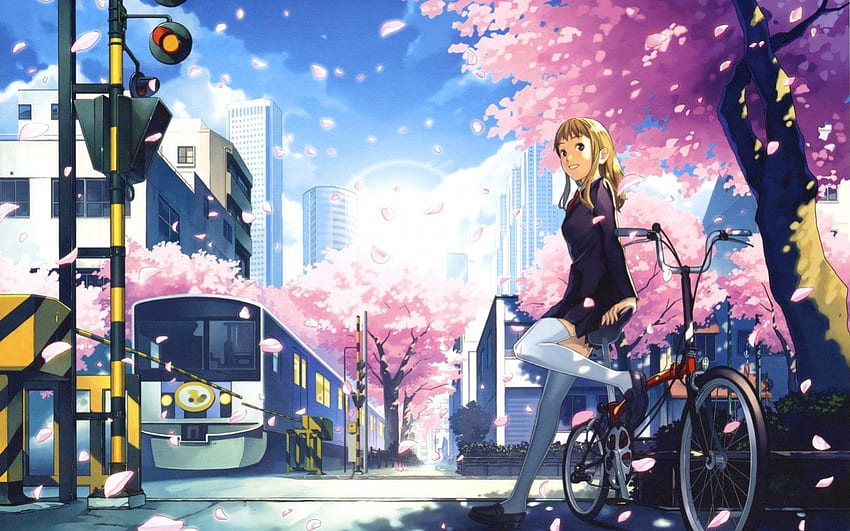 Anime School Girl, girl, school, anime, cycle HD wallpaper
