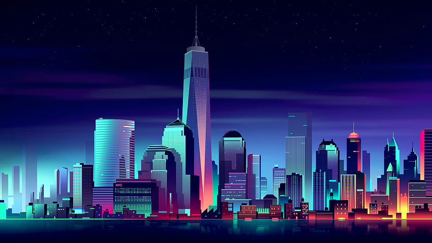 New York City Neon Cityscape HD wallpaper