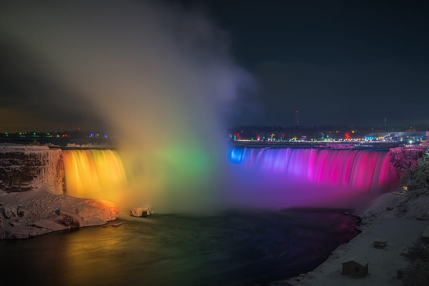 Niagara Falls At Night, Niagara Falls, Canada, Horseshoe Falls HD wallpaper
