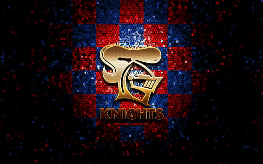 Newcastle Knights, glitter logo, NRL, red blue checkered background, rugby, australian rugby club, Newcastle Knights logo, mosaic art, National Rugby League HD wallpaper