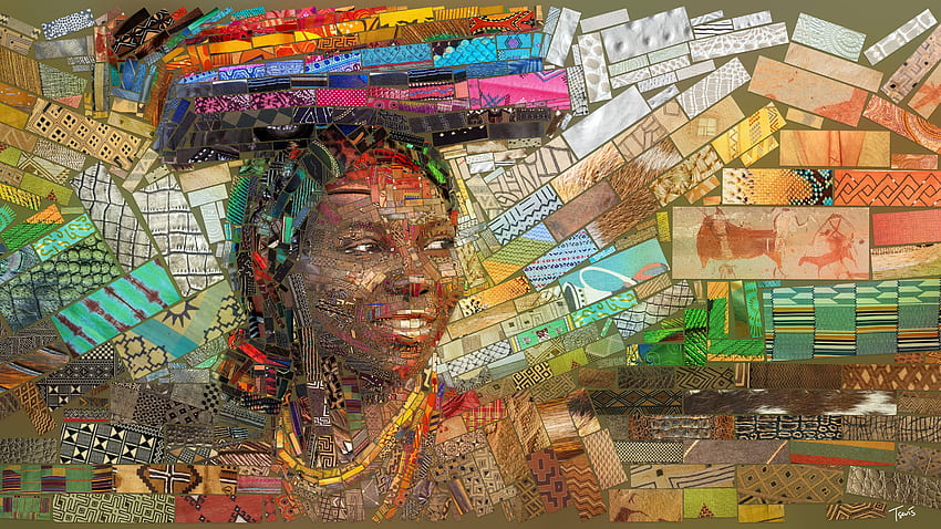 Arte, mosaico, África, niña, libro U, arte abstracto africano fondo de pantalla