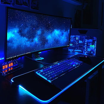 blue gaming pc setup