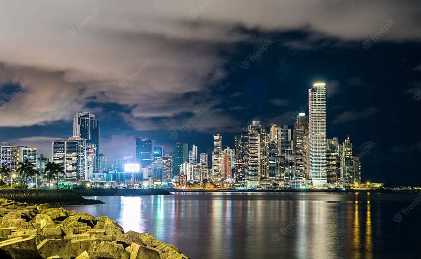 Premium . Night skyline of panama city, central america HD wallpaper ...