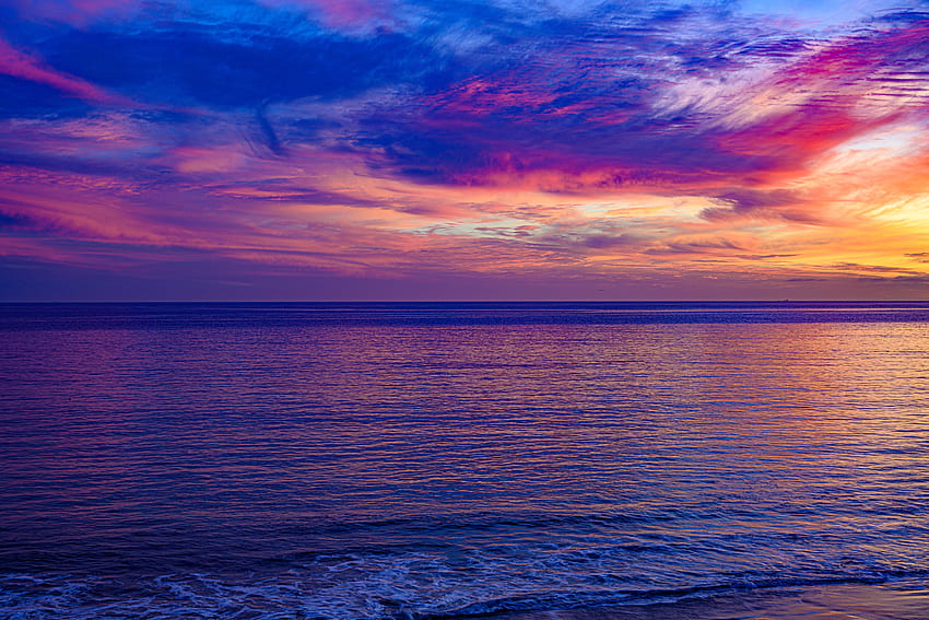Pink sunset, seascape, calm and beautiful, nature HD wallpaper