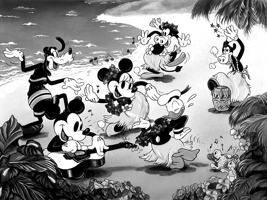 disney characters cartoon black and white