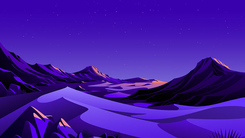 Mountains , Rocks, Night, Starry sky, Scenery, Illustration, Nature, Cartoon Mountains HD wallpaper