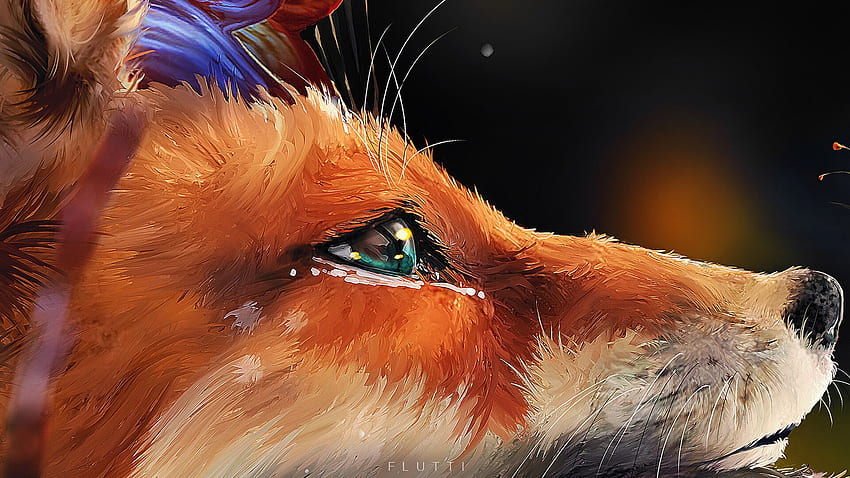 Fox, flutti, fantasy, art, vulpe, luminos, eye, orange HD wallpaper