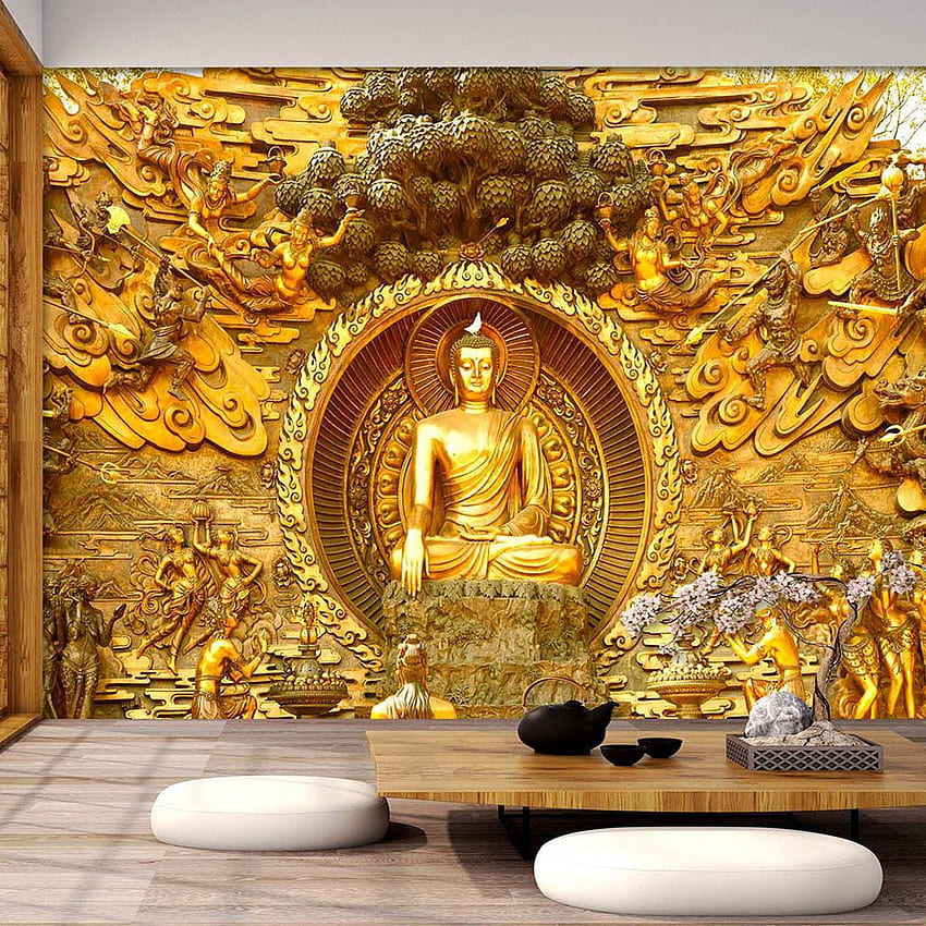Statue de Bouddha murale 3D fond décor à la maison restaurant végétarien temple bouddhiste pour la maison et le jardin Noël animé Fond d'écran de téléphone HD