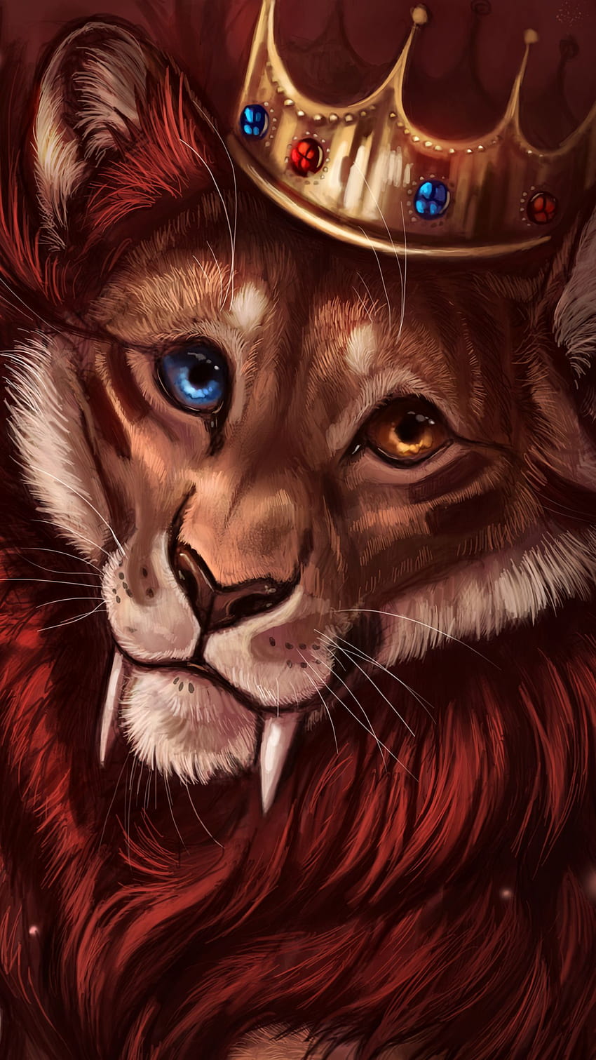 lion, crown, art, king of beasts HD phone wallpaper