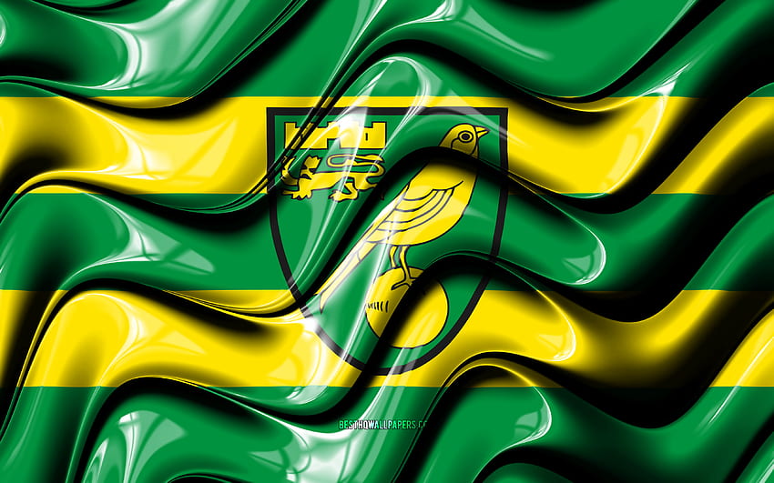 Norwich City FC flag, , green and yellow 3D waves, Premier League, english football club, football, Norwich City FC logo, Norwich City FC, soccer HD wallpaper