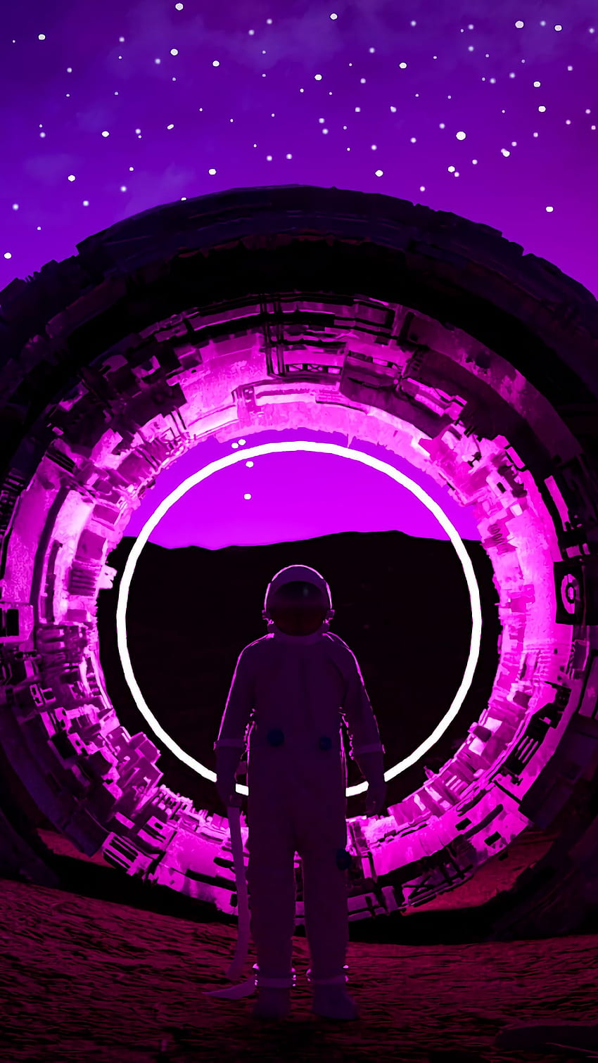 นักบินอวกาศ วงแหวน นีออน เรืองแสง มืด iphone 8+/7+/6s+/สำหรับพื้นหลังพารัลแลกซ์ Astronaut Neon Light วอลล์เปเปอร์โทรศัพท์ HD