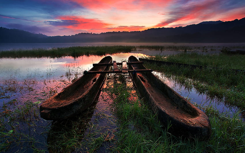 อินโดนีเซีย Tamblingan ทะเลสาบบาหลี ธรรมชาติ ท้องฟ้า พระอาทิตย์ขึ้น ภูมิทัศน์ อินโดนีเซีย วอลล์เปเปอร์ HD