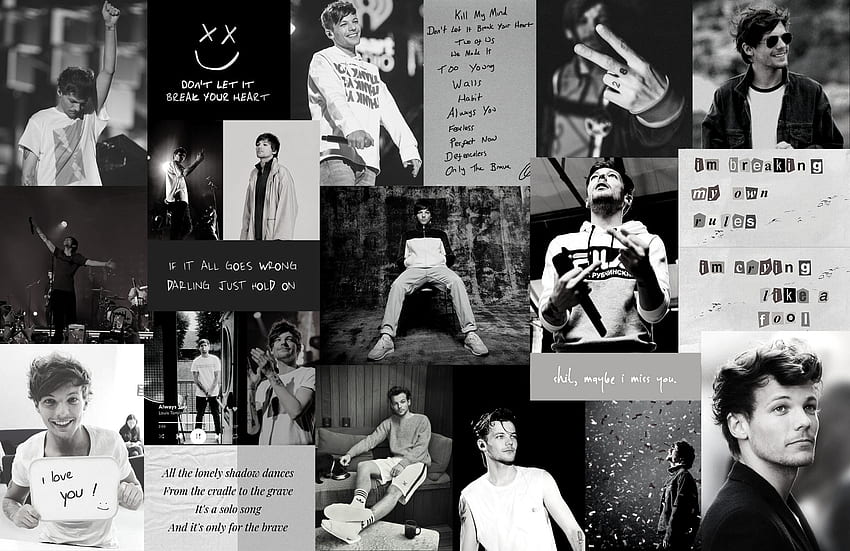 Collages estéticos de Louis Tomlinson en blanco y negro, logotipo de Louis Tomlinson fondo de pantalla