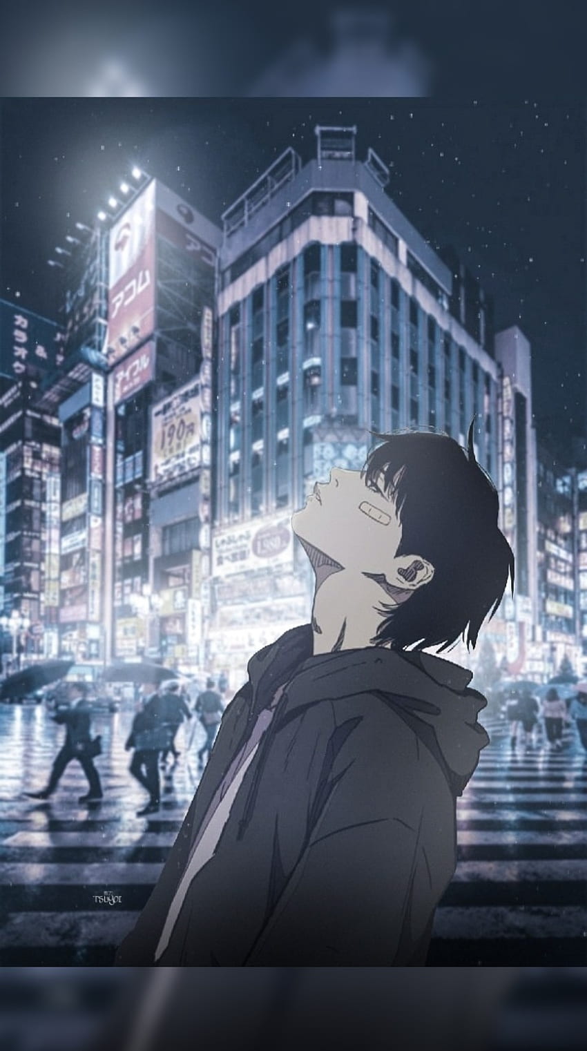 Jay Jo, niebo, sztuka, miasto, wiatrówka, anime Tapeta na telefon HD