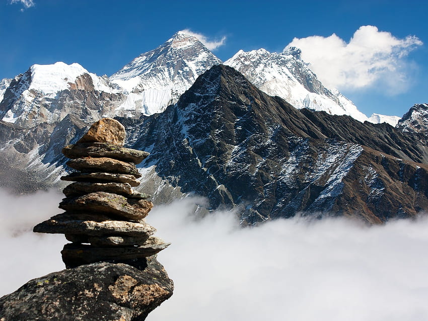 山、雲、雪、ネパール、エベレスト、岩 高画質の壁紙