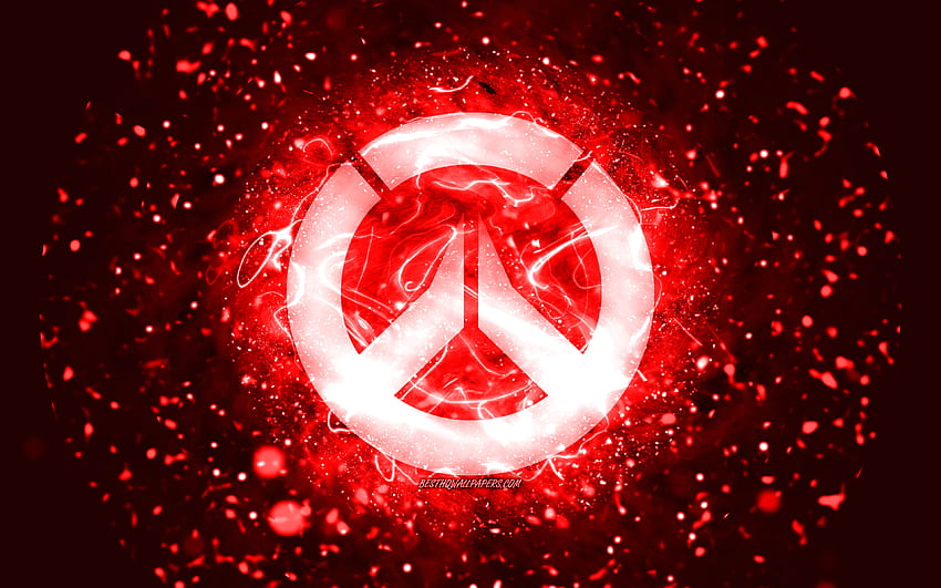 Rotes Overwatch-Logo, rote Neonlichter, kreativer, roter abstrakter Hintergrund, Overwatch-Logo, Online-Spiele, Overwatch HD-Hintergrundbild
