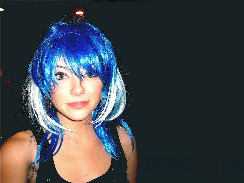 Emma Stone, niebieska peruka, kamień, emma, ruda Tapeta HD