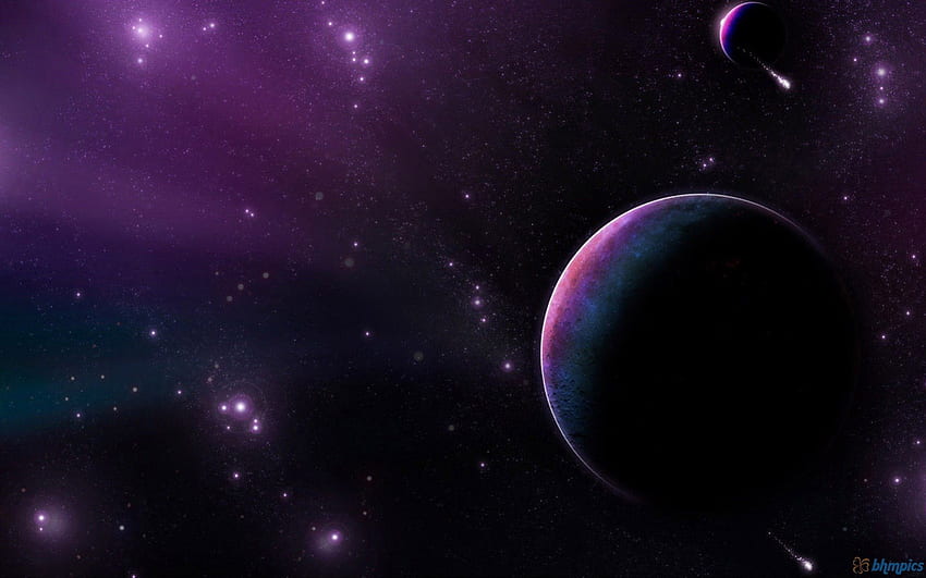 Purple Planets, Stars and Comet, galaxies, purple, planets, comets, universe, space, stars HD wallpaper