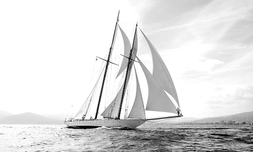 Murale di barca a vela in bianco e nero Sfondo HD