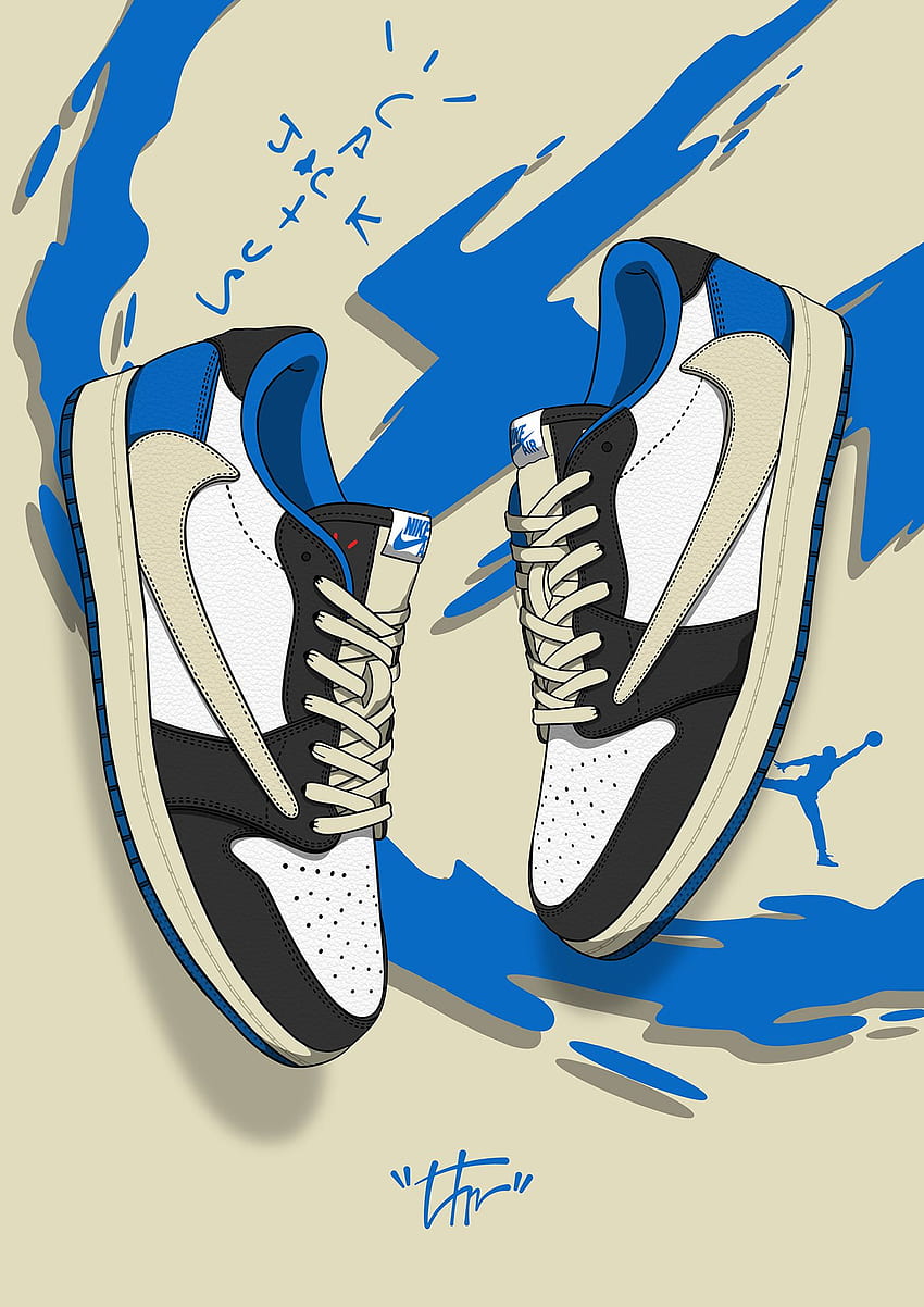Air Jordan 1 Low OG фрагментен дизайн x Травис Скот. Изкуство на Nike, обувки Jordan, плакати за маратонки, Travis Scott Jordan HD тапет за телефон