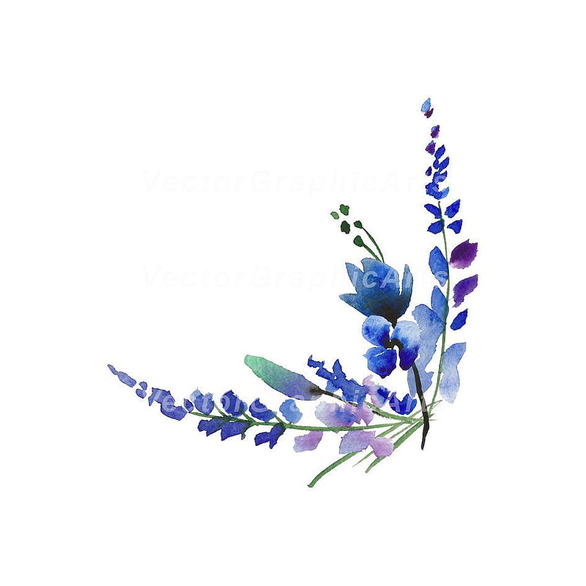 Corner of Lavender Blue Flowers. Watercolor floral clipart 1. Etsy. Floral watercolor, Flower drawing, Blue flower HD phone wallpaper