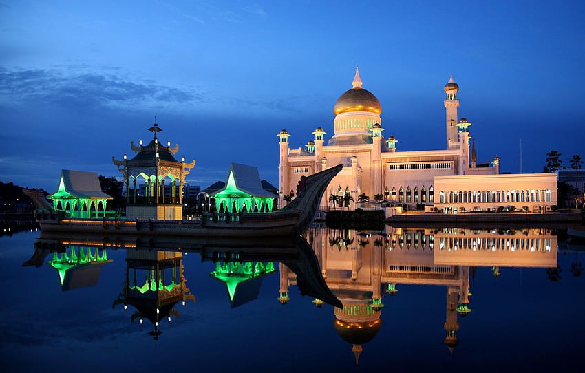 cami, minareler, Brunei, Bandar Seri Begawan çevresinde tekne gezintisi, Sultan Omar Camii için , bölüm город HD duvar kağıdı
