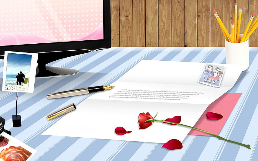CARTA DE AMOR, carta, rosas, amor, comunicación, papel, pluma fondo de pantalla