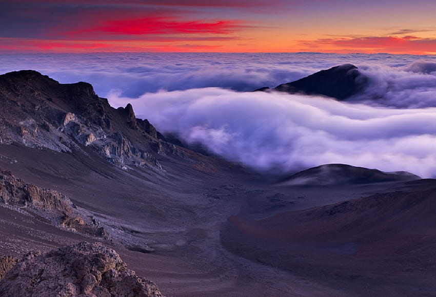 Dragons Breath, Haleakala, mgła, chmury, maui, wschód słońca, góra Tapeta HD