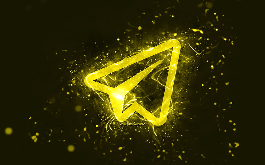 Telegram yellow logo, , yellow neon lights, creative, yellow abstract background, Telegram logo, social network, Telegram HD wallpaper