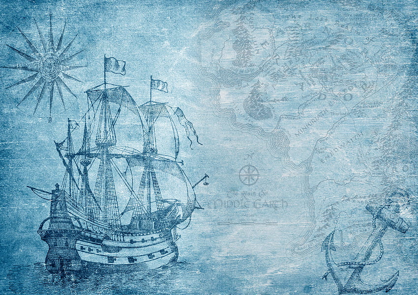 : nostalgia, invention, vintage, compass, anchor, nautical, water, sea, contemporary, background, text space, shabby chic, blue, paper, sky, caravel, art, sailing ship, ship of the line, painting, visual arts, Nautical Compass HD wallpaper