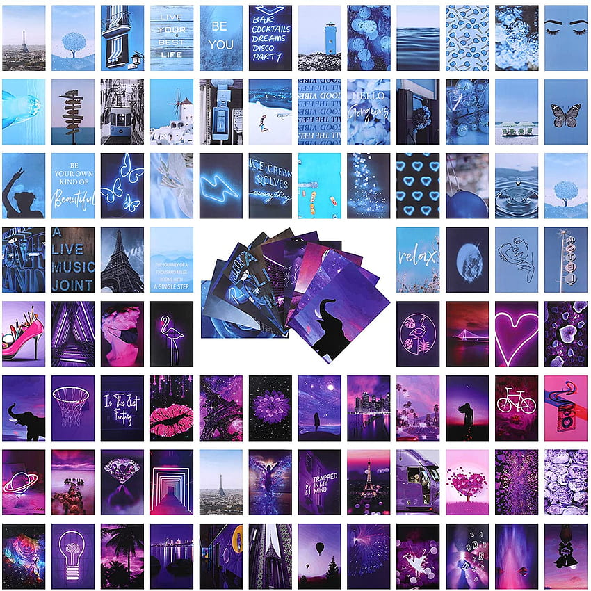 Pieces Blue and Purple Wall Collage Kit Естетично стенно изкуство Бохо Комплект колаж 6 x 4 инча Сини естетични плакати Естетичен декор на стая за спалня: Плакати и щампи HD тапет за телефон