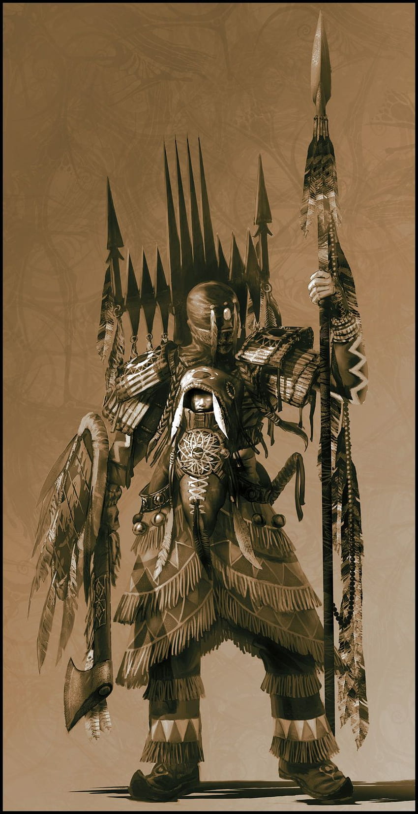 Guerriero indiano mistico, fantastico guerriero nativo americano Sfondo del telefono HD