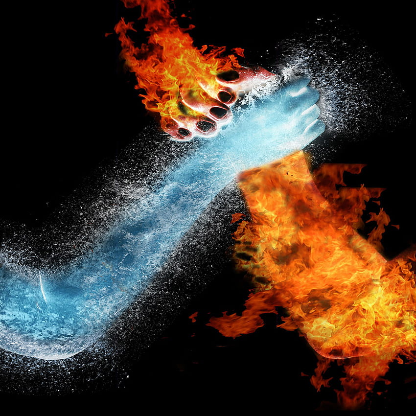 Lucha de brazos de agua contra fuego - Arte de fuego y hielo - fondo de pantalla del teléfono
