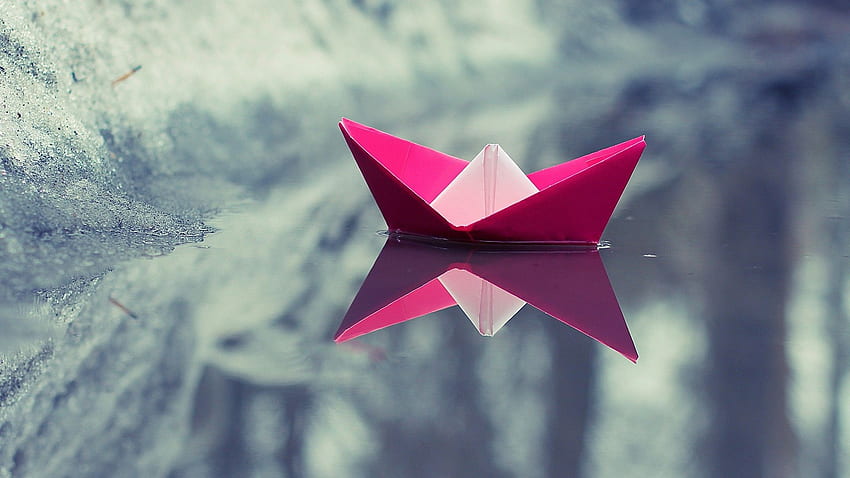 boat, Paper Boats, Water, Ice, Reflection, Nature, Lake, Origami HD wallpaper
