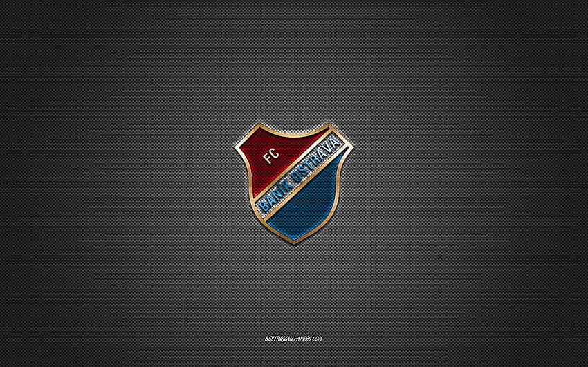 FC Banik Ostrava, czeski klub piłkarski, niebieskie logo, białe tło z włókna węglowego, pierwsza liga czeska, piłka nożna, Ostrava, Czechy, logo FC Banik Ostrava Tapeta HD