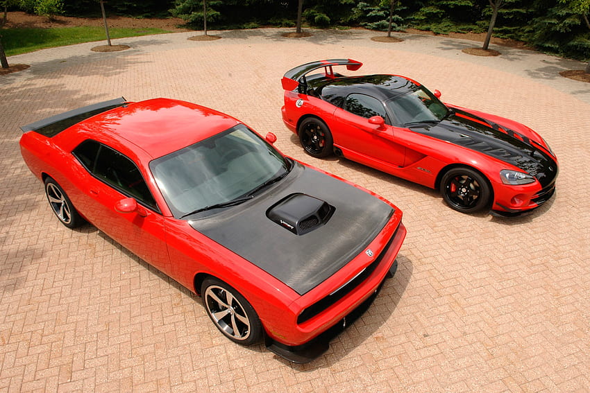 Dodge Challenger และ Viper ไวเปอร์ ชาเลนเจอร์ สีแดง รถยนต์ วอลล์เปเปอร์ HD
