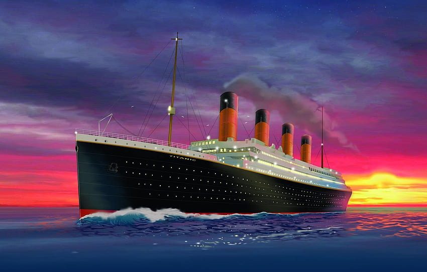 Zachód słońca, ocean, postać, Titanic - Titanic Księga wystawy artefaktów - - Tapeta HD
