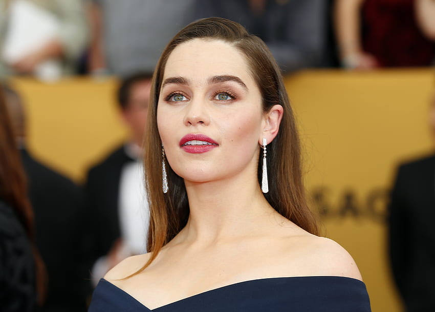 Emilia clarke, hermosa, lápiz labial rojo, 2018 fondo de pantalla